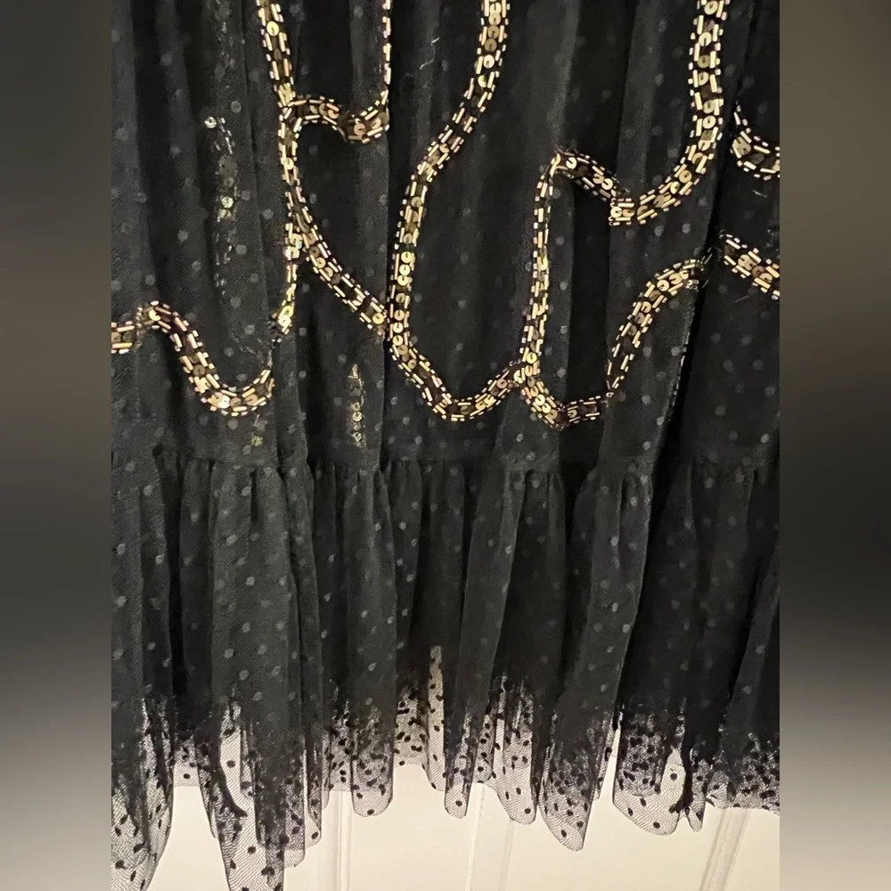 Anthropologie Black Gold Beaded wedding skirt blouse top set outfit size XL - Picture 8 of 12